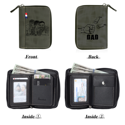 3 Names - Personalized Photo Text Custom Leather Men's Wallet Custom Name Zipper Wallet for Dad