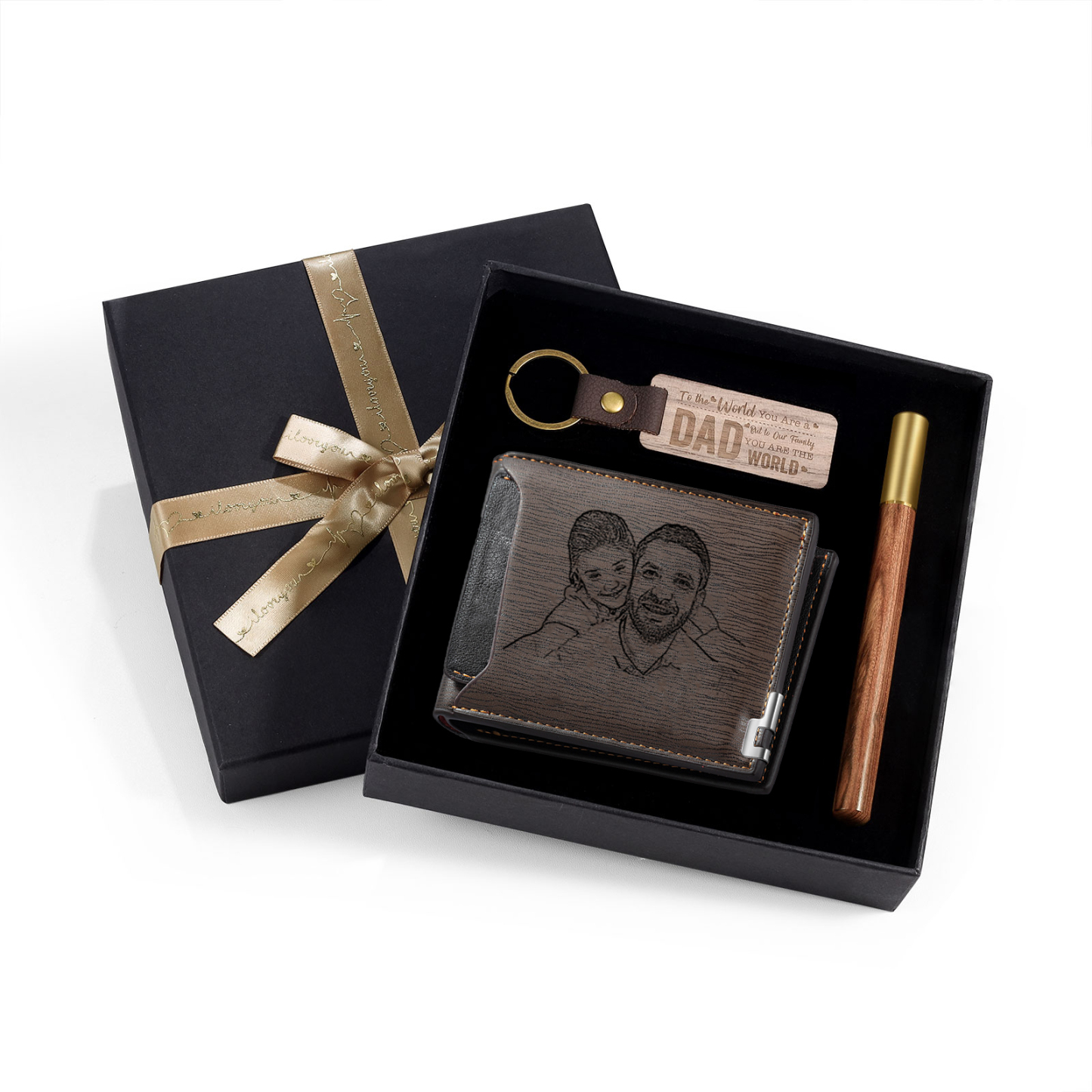Photo Personalized Leather Wallet Gift Box Set with Keychain Customizable Letter Name Wallet Gift for Dad