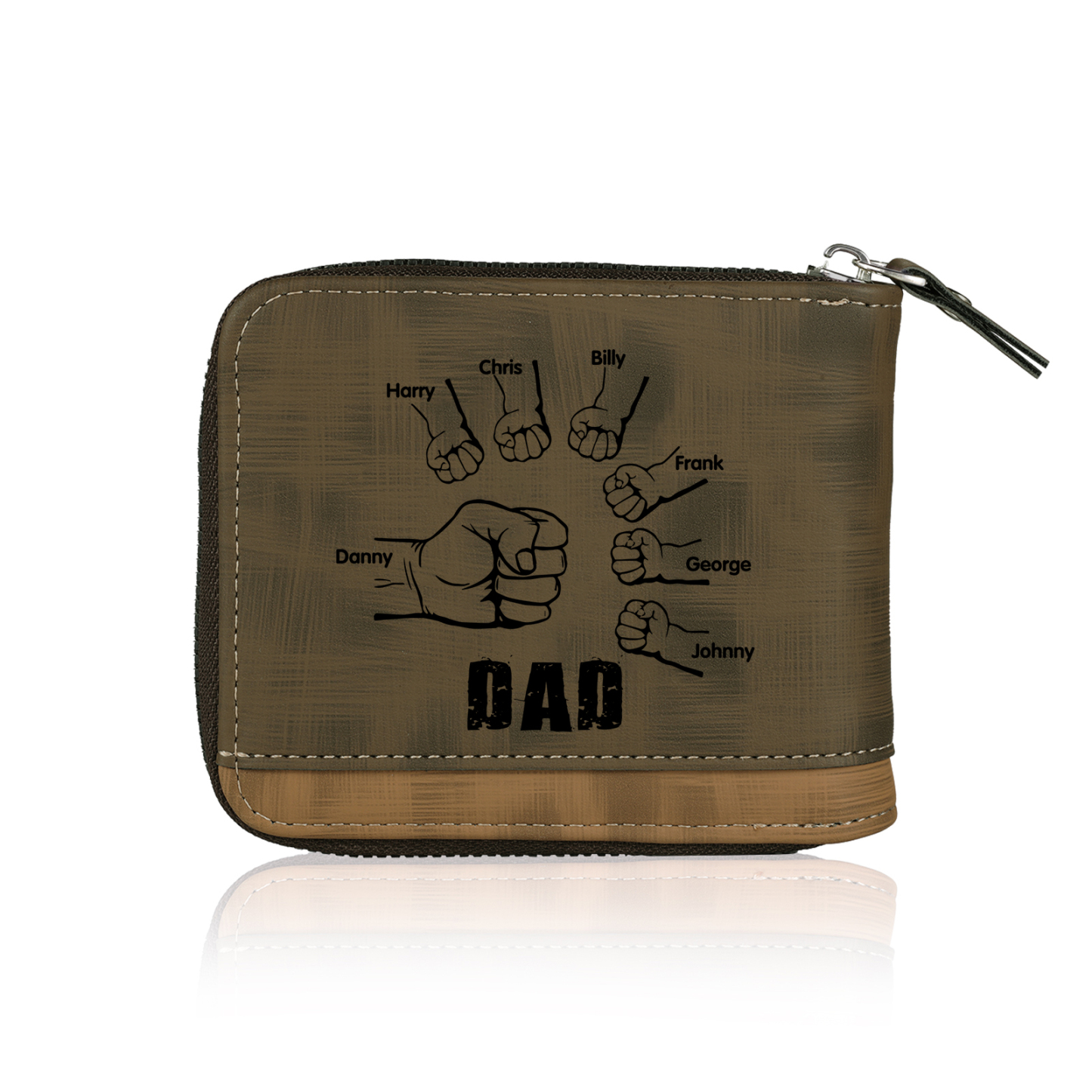 7 Names - Personalized Photo Custom Leather Men's Zipper Wallet as a Father's Day Gift for Dad
