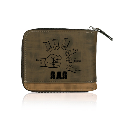 7 Names - Personalized Photo Custom Leather Men's Zipper Wallet as a Father's Day Gift for Dad