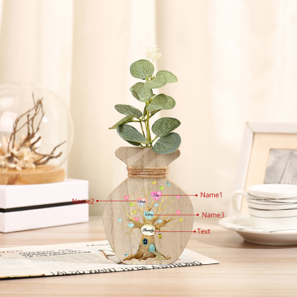 3 Names - Personalized Custom Text and Name Wooden Ornament Vase as A Gift for Family