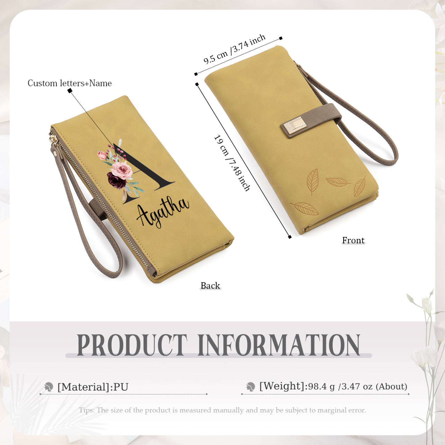 Personalized Exquisite Women'S Wallet Customized Letter And Name Zipper Wallet For Grandma