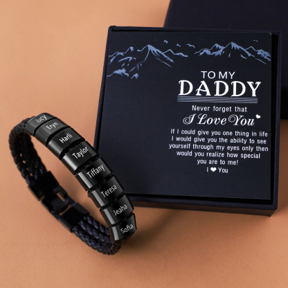 Personalized Braided Leather Bracelet Engraved 8 Names Men's Bracelet Gifts For Him