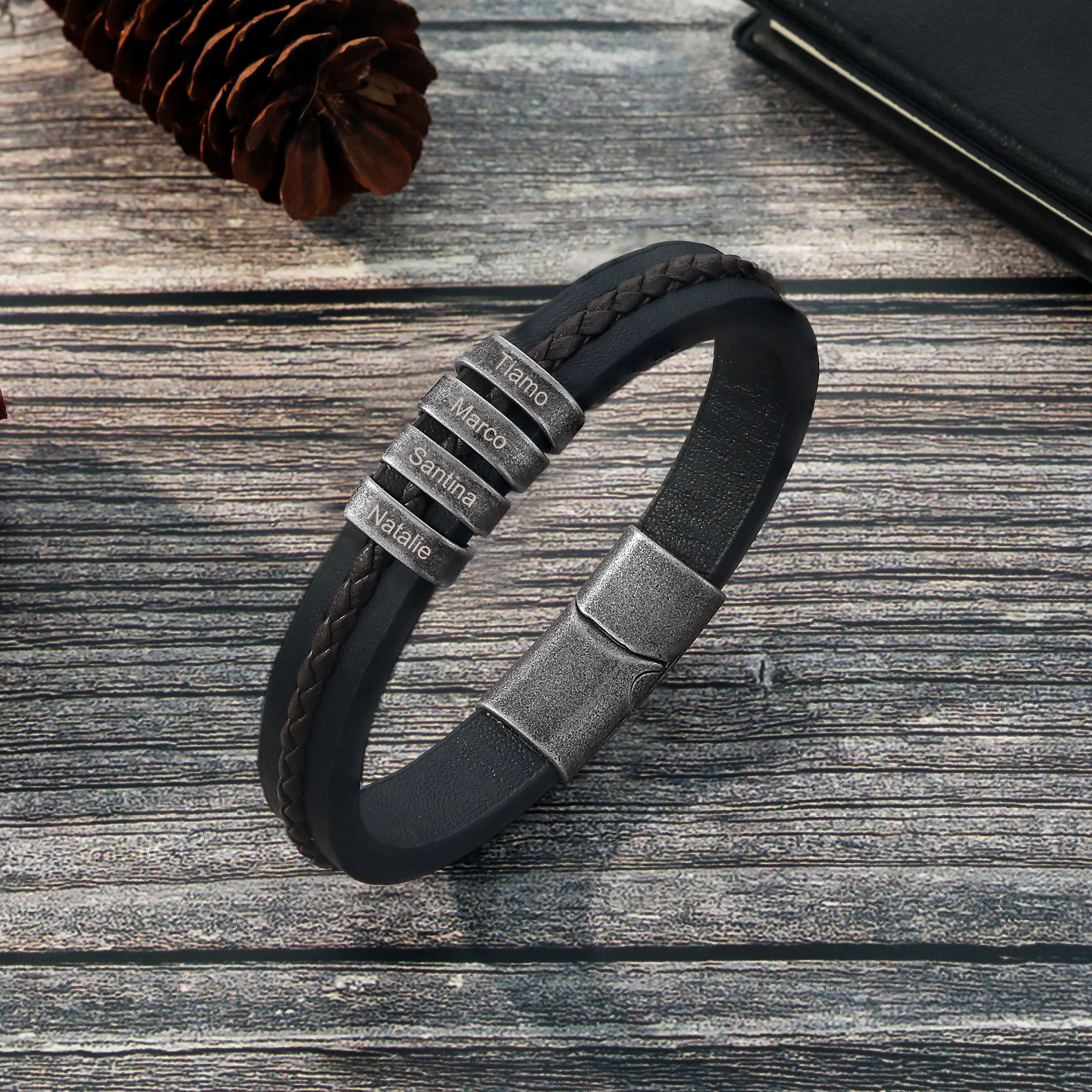 2 Names-Personalized PU Leather Braided Men's Bracelet, Custom 2 Names Bracelets Vintage Gift for Him