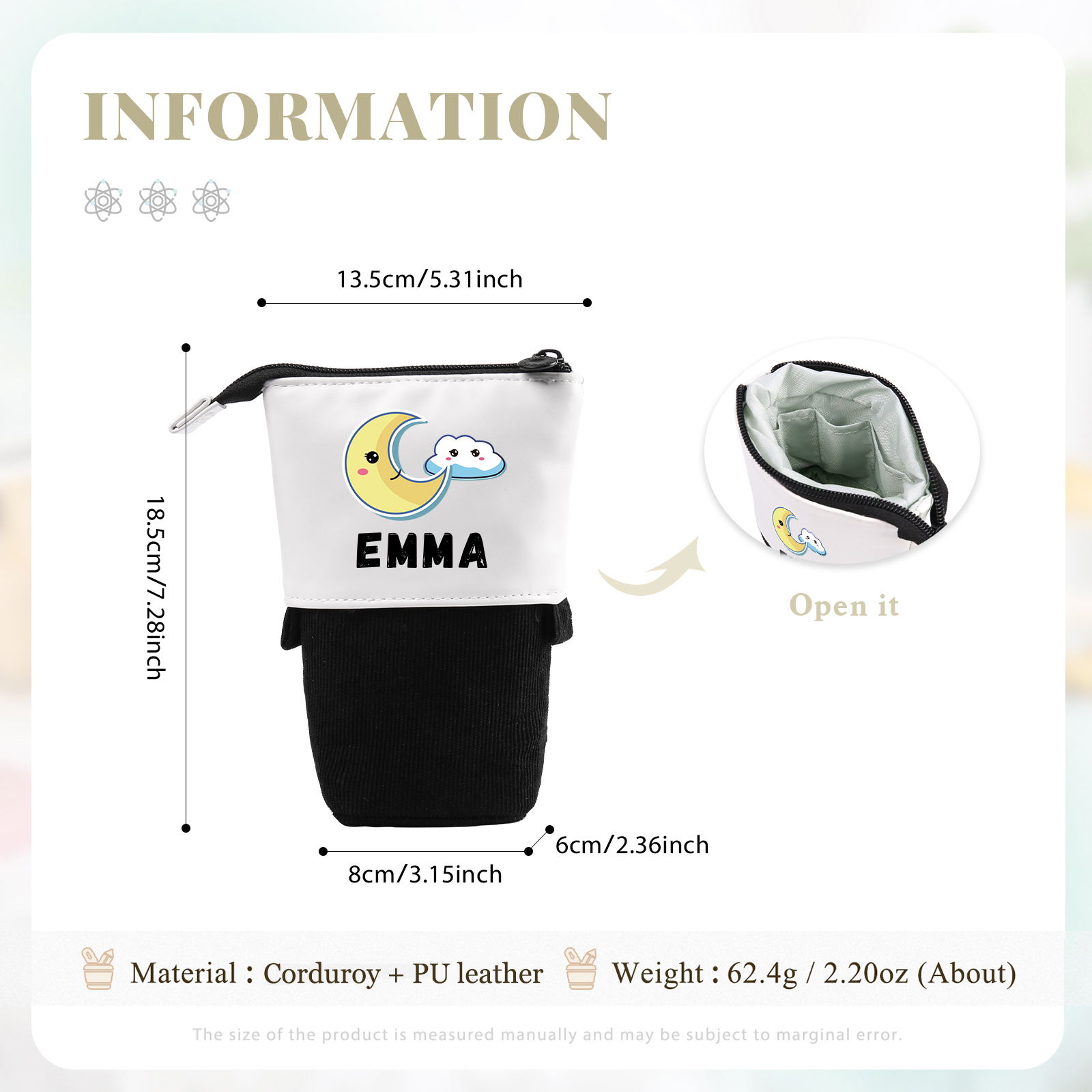 Personalized Moon Pencil Case Custom Name Pencil Case Back to School Gift for Boys/Girls