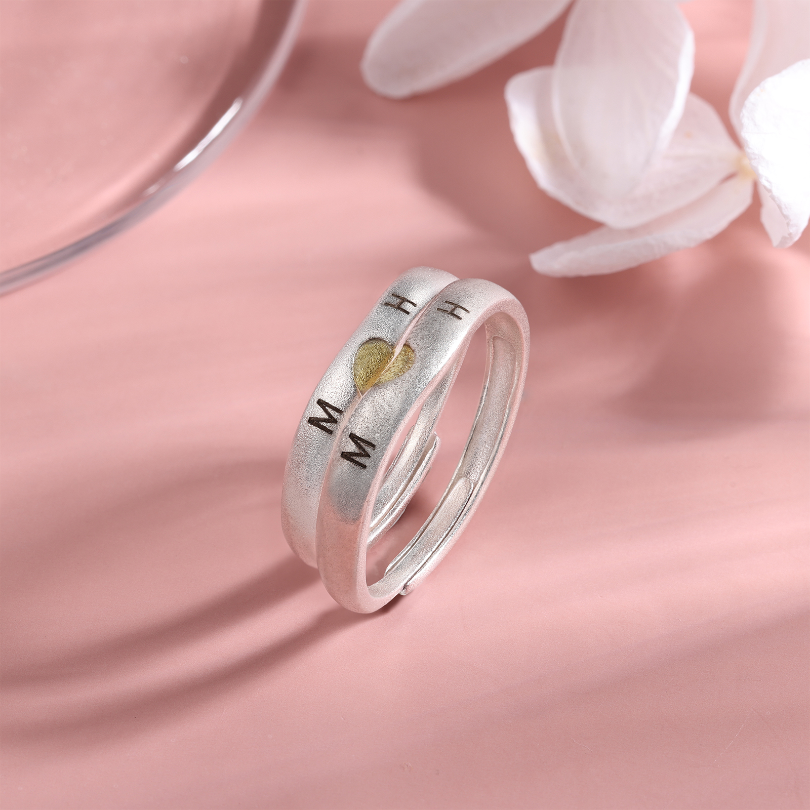 Personalized Letter Couple Adjustable Rings Custom Date Gift for Couple