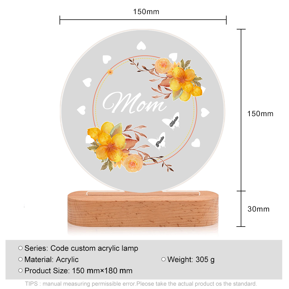 2 Name-Personalized Home Night Light Customized Family Member Names with LED Lighting Bedroom Decor for Mom