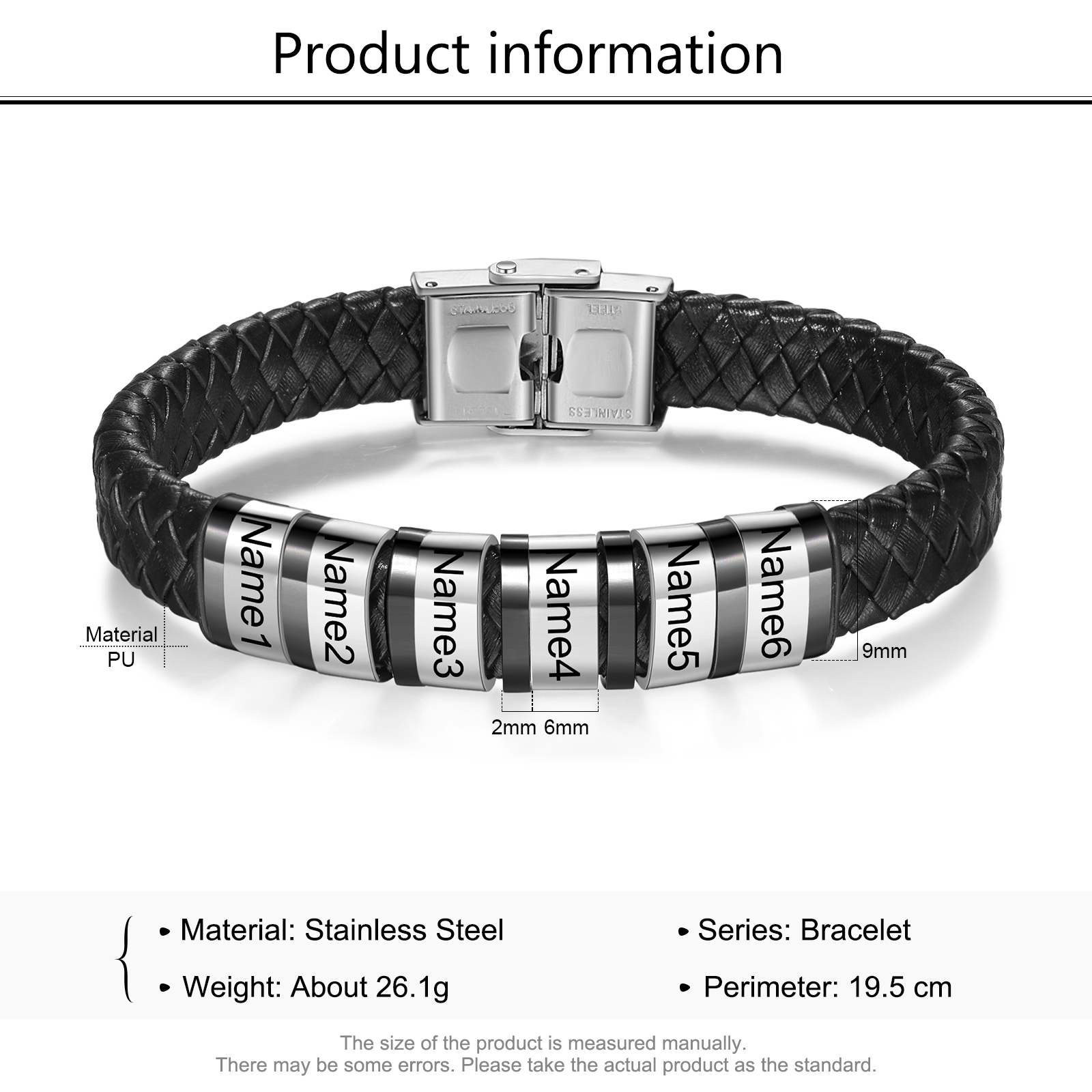 6 Names-Personalized Braided Leather Bracelet Custom Men's Bracelet Engraved 6 Names for Him