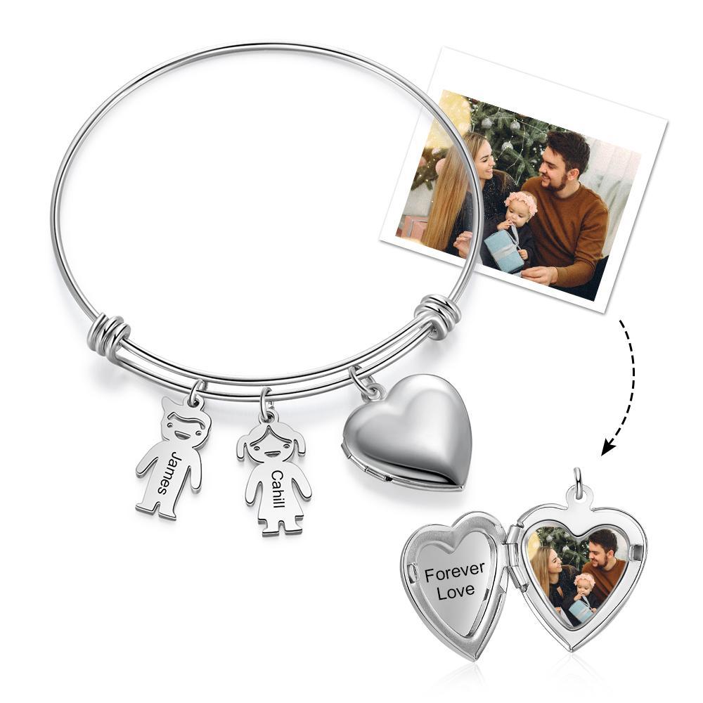 Personalized Heart Photo Locket Bracelet Custom Photo Bracelet Gifts For Mother