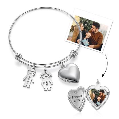 Personalized Heart Photo Locket Bracelet Custom Photo Bracelet Gifts For Mother