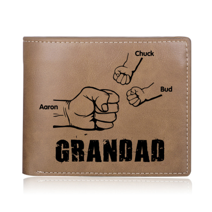 3 Names-Personalized Leather Men Wallet Engraved 3 Names Fist Bump Folding Wallet Gift For Grandad