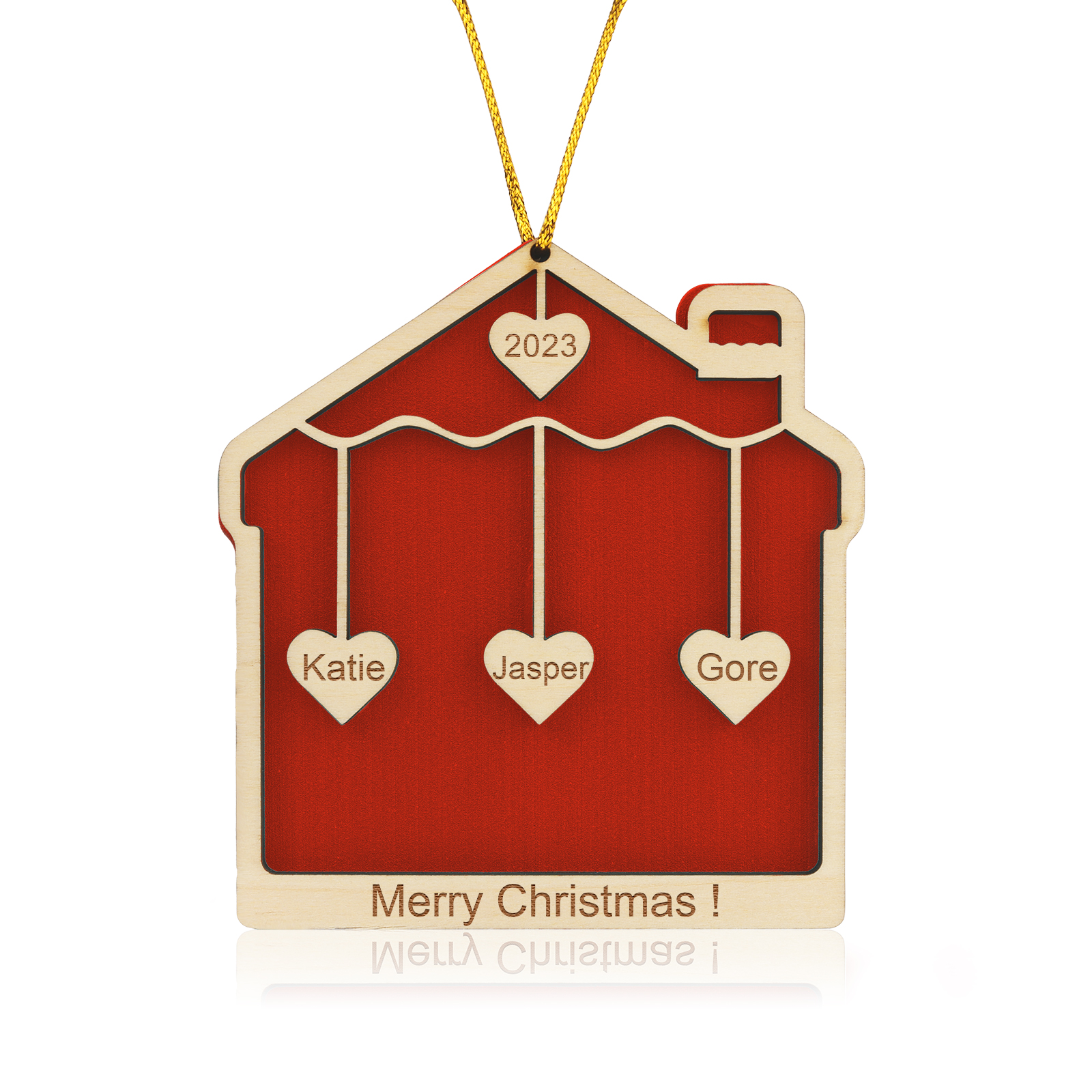 3 Names-Personalized Family Wooden Christmas Xmas Tree Decoration Ornament-Custom 3 Names And Year Hanging Ornament Gifts For Family