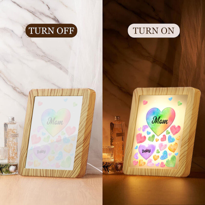 1 Name - Personalized Mom Home Wood Color Plug-in Mirror Photo Frame Custom Text LED Night Light Gift for Mom