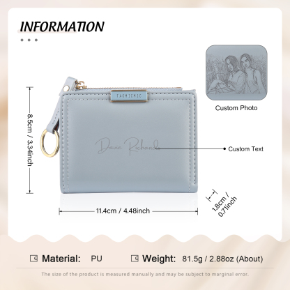 Personalized Photo And Text Pu Leather Zipper Wallet Coin Purse Three Colors Optional Gift For Women