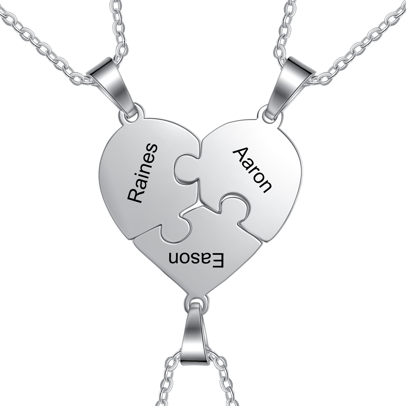 Personalized Heart Puzzle Necklace With 3 Names Gifts For Her