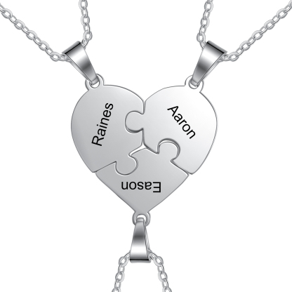 Personalized Heart Puzzle Necklace With 3 Names Gifts For Her