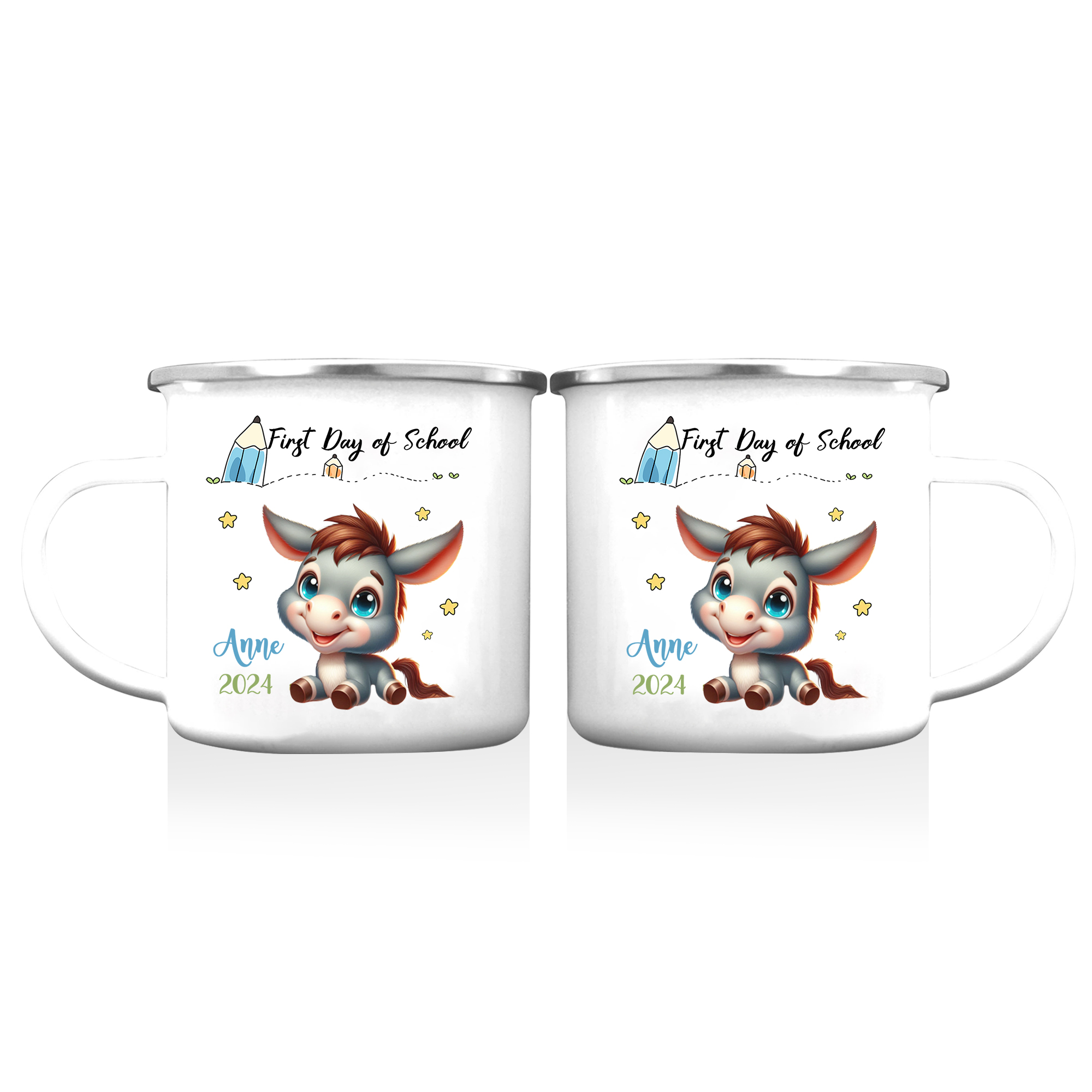 Personalized Name And Date Mug Cute Cartoon Donkey Mug Back To School Gift For Kids