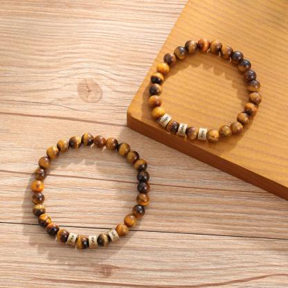 Personalized 4 names Brown Tiger Eye Men's Bracelet Gift For Him