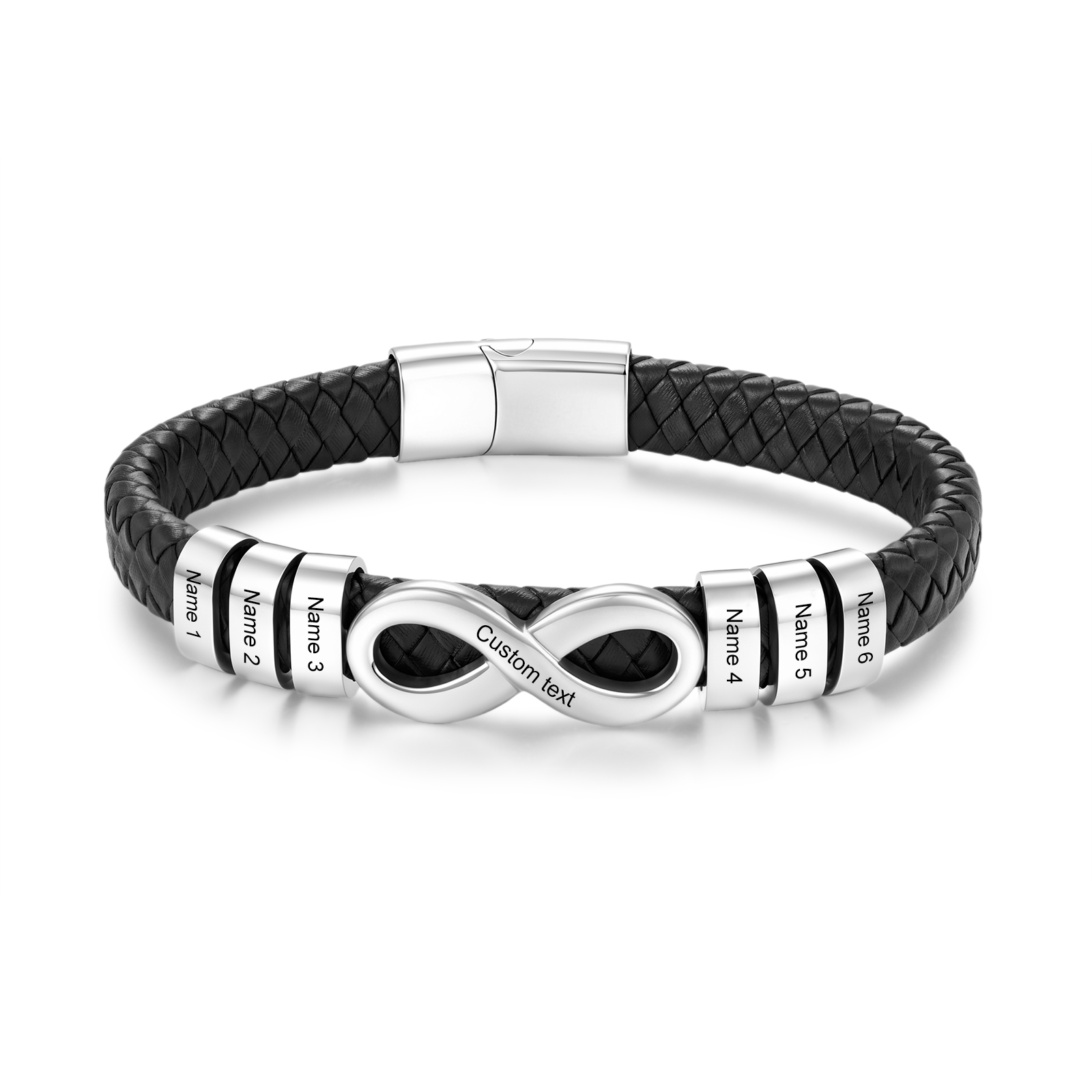 Personalized Infinity Men Bracelet Custom with 2–6 Names Braided Leather Bracelet
