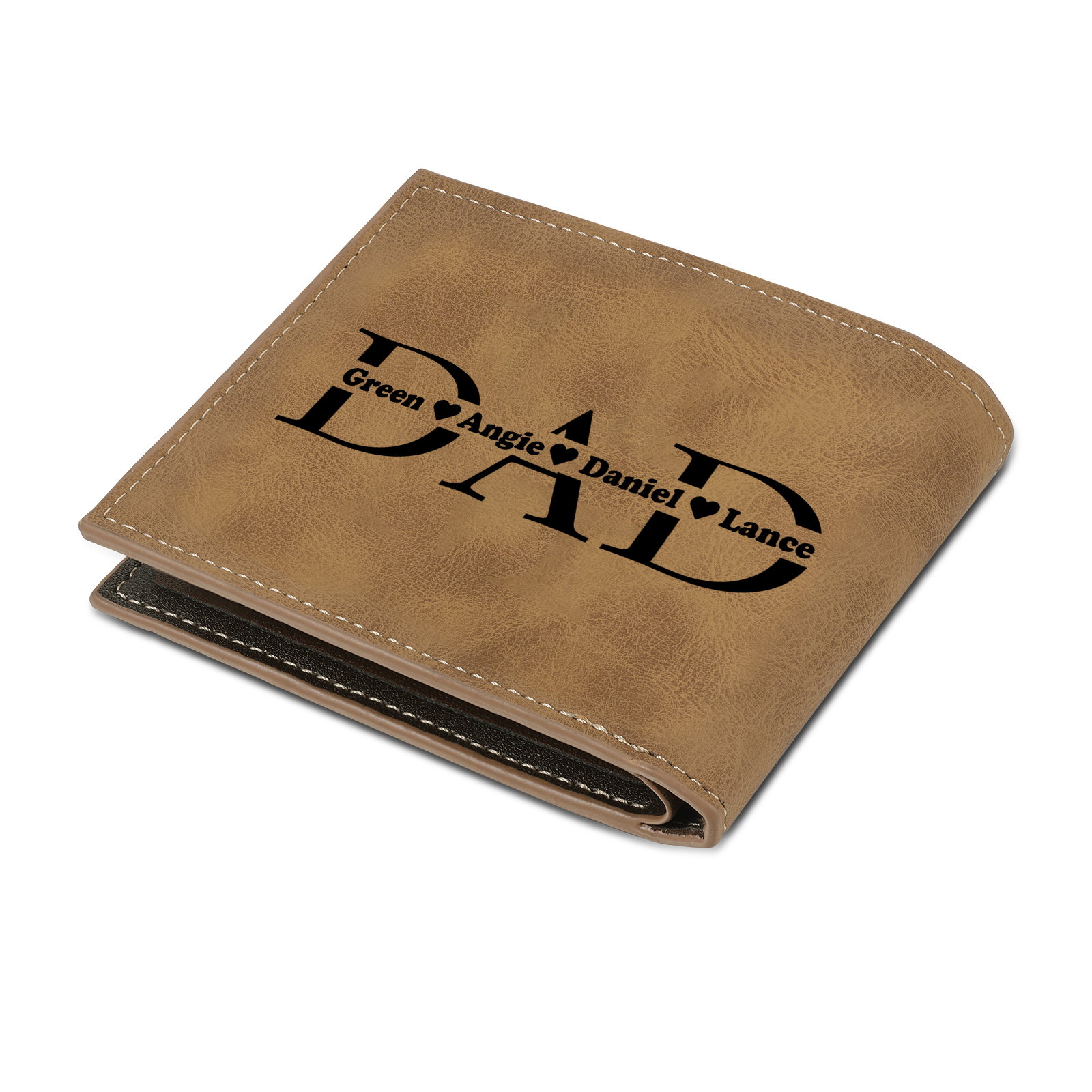 4 Names - Personalized Photo Custom Leather Men's Wallet as a Father's Day Gift for Dad