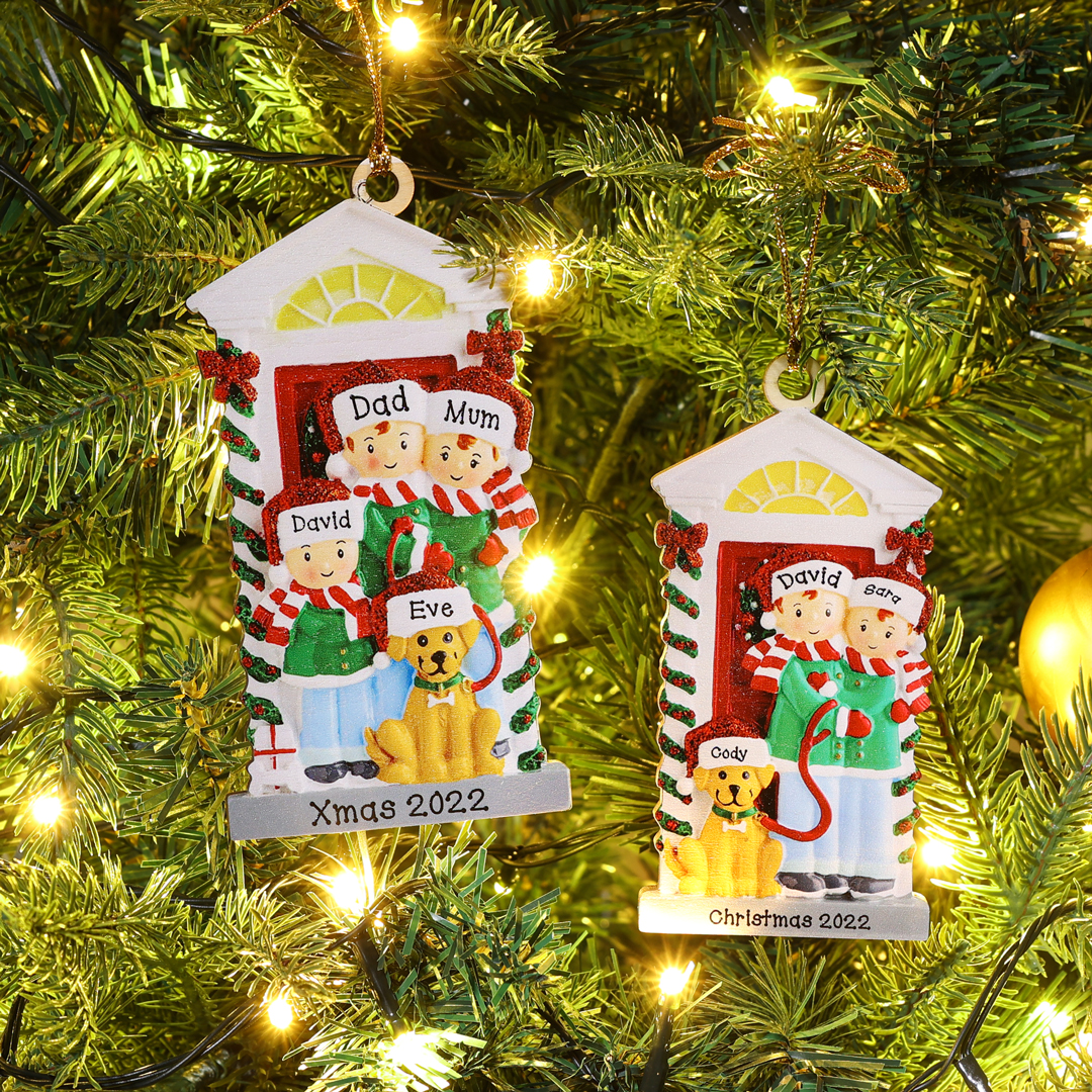 3 Names+Dog Name-Personalized Family Christmas Xmas Tree Decoration Hanging Wooden Ornament with Name-Family with Dog