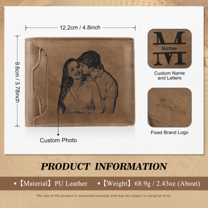 Personalized Name Leather Men's Wallet With Card Slot Engraved Letter And Photo Gift For Him