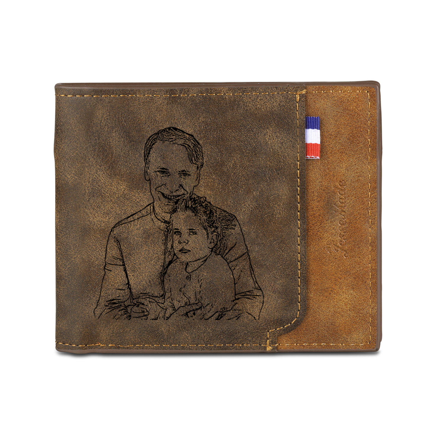 2 Names - Personalized Photo Custom Leather Men's Wallet as a Father's Day Gift for Dad
