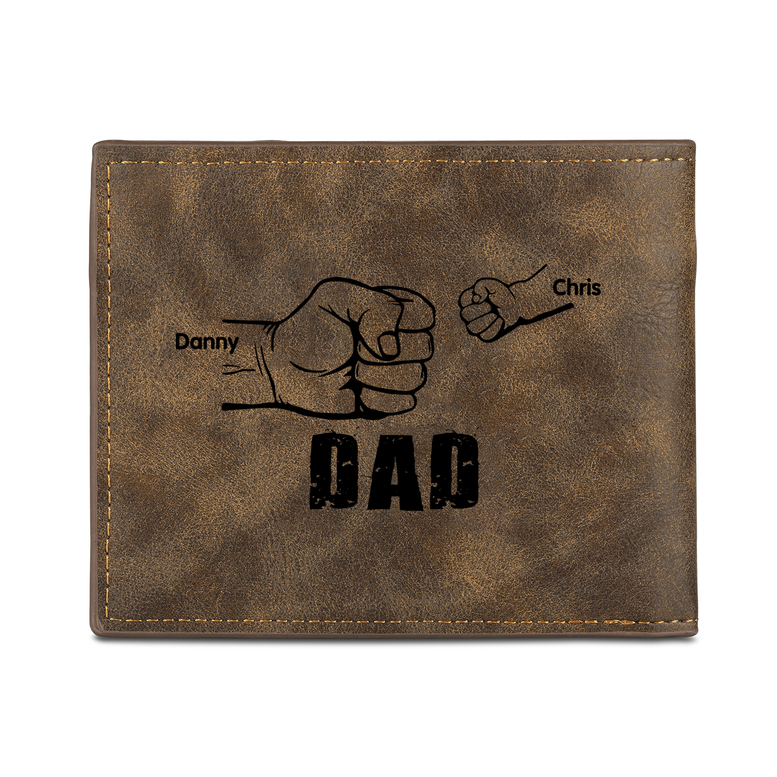 2 Names - Personalized Photo Custom Leather Men's Folding Wallet as a Father's Day Gift for Dad