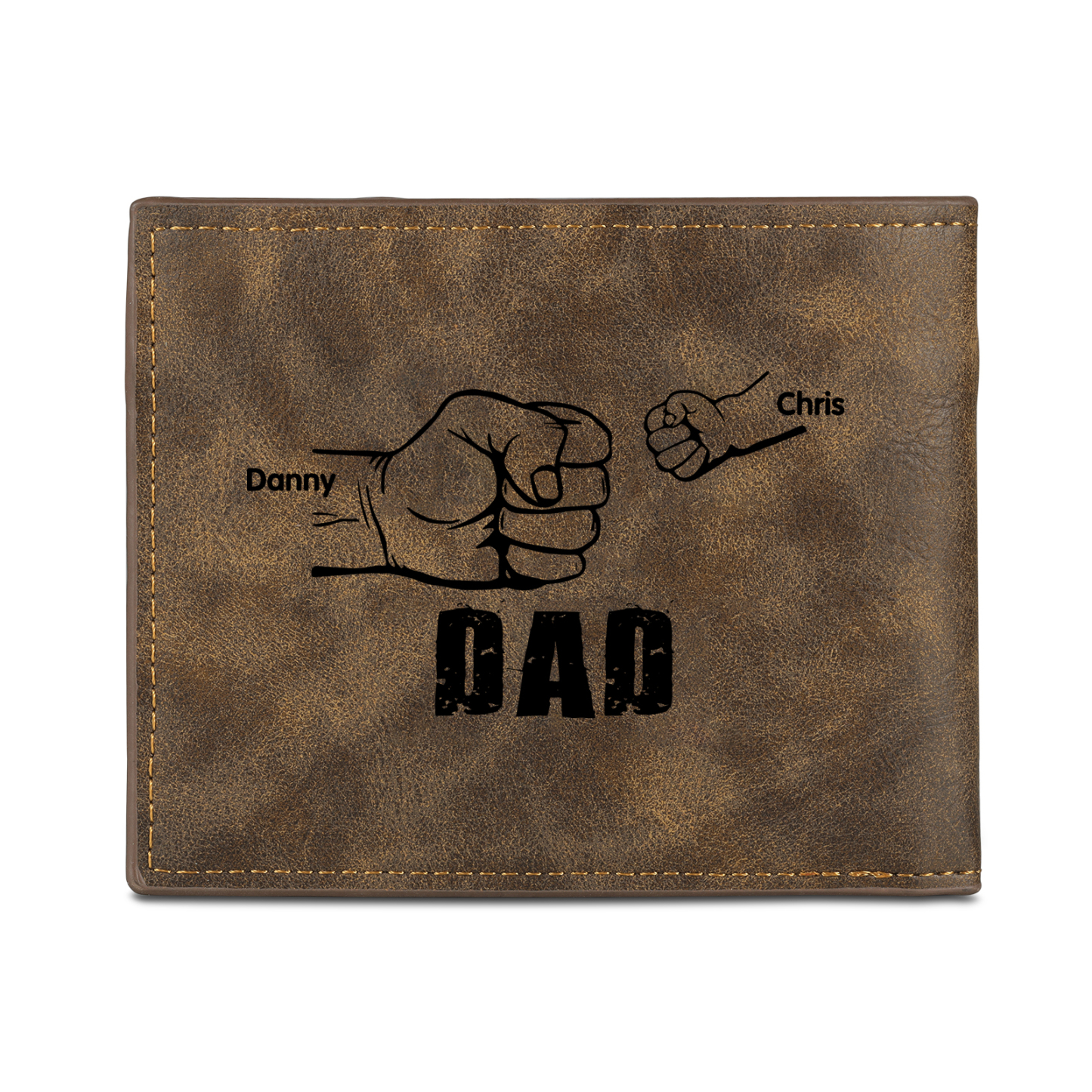 2 Names - Personalized Photo Custom Leather Men's Folding Wallet as a Father's Day Gift for Dad