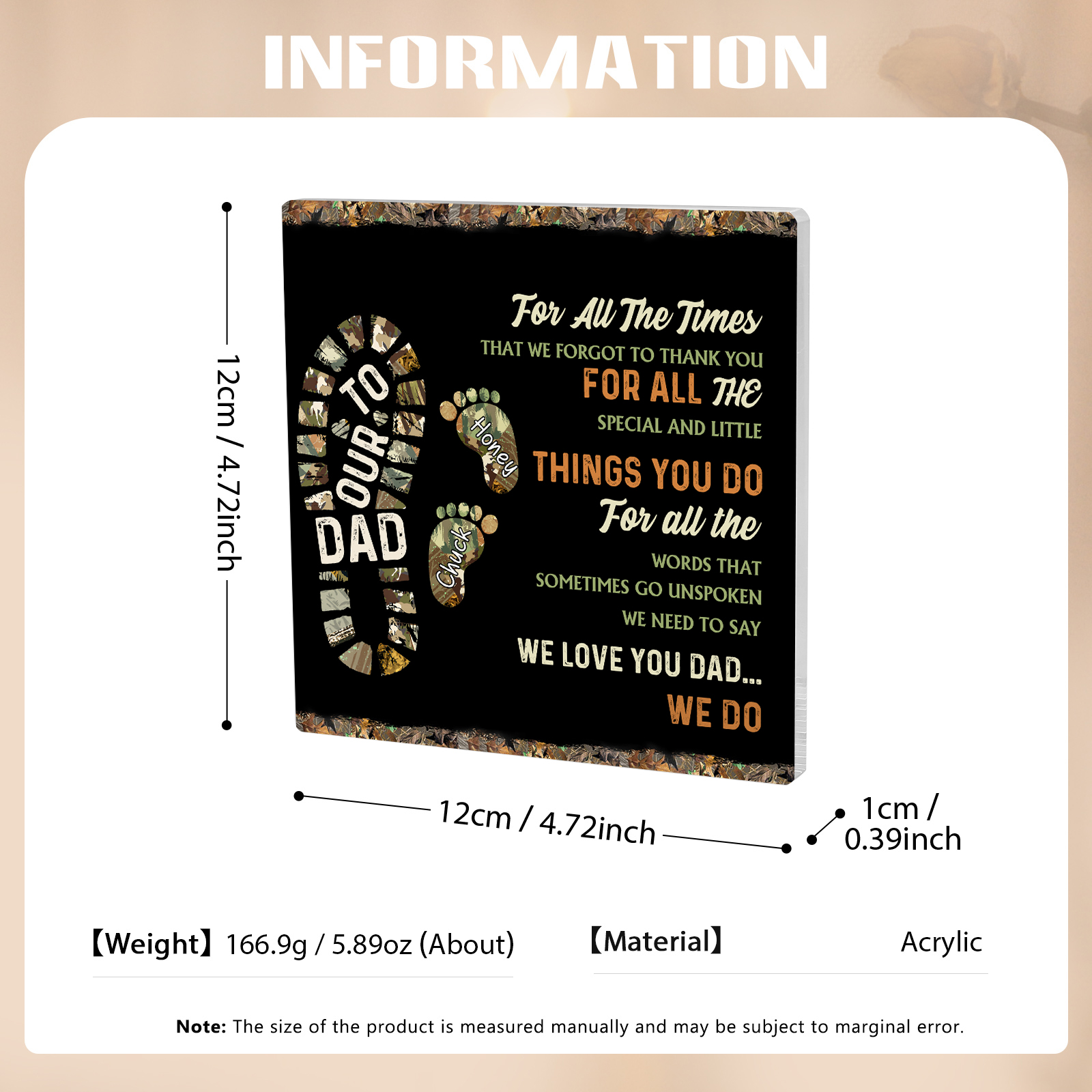 2 Names - Personalized Footprint Pattern Family Acrylic Keepsake Customized Name Acrylic Home Decor Gift for Dad