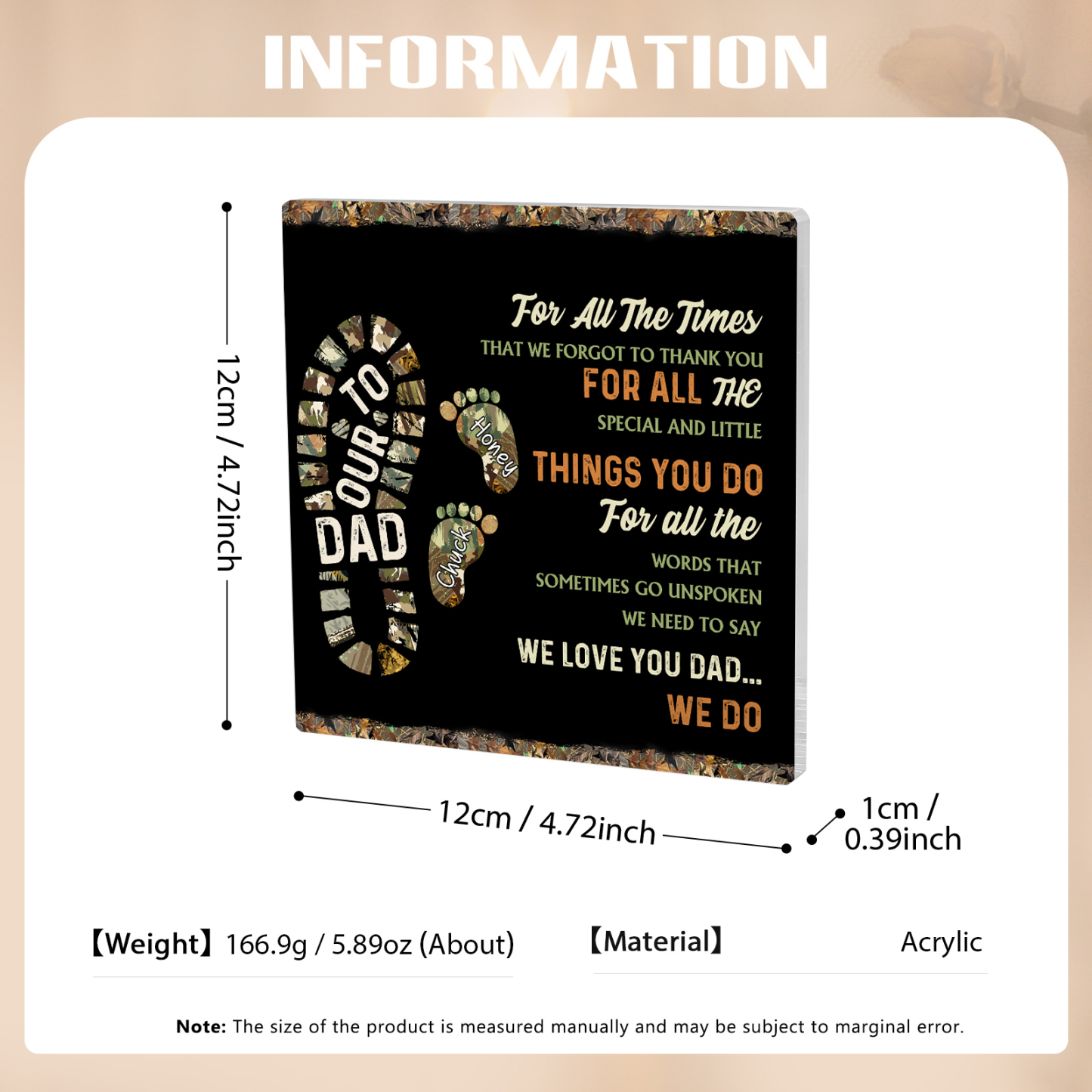 2 Names - Personalized Footprint Pattern Family Acrylic Keepsake Customized Name Acrylic Home Decor Gift for Dad