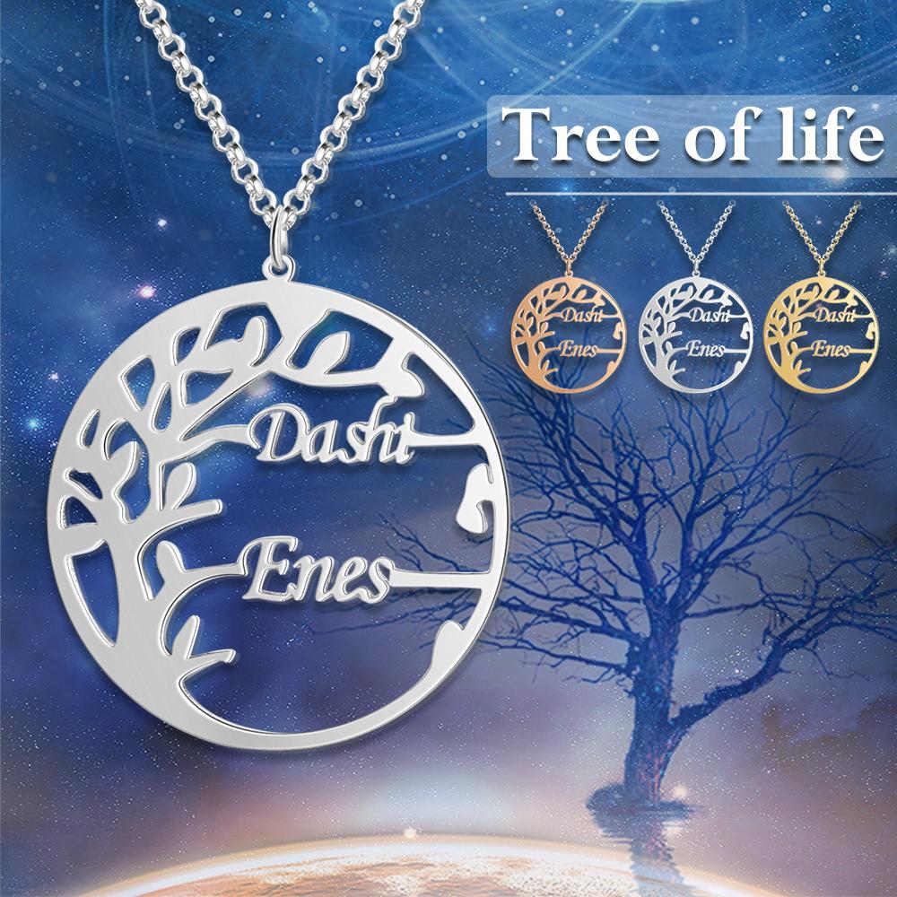 Family Tree Custom 2 Names Sterling Silver Tree Of Life Necklace