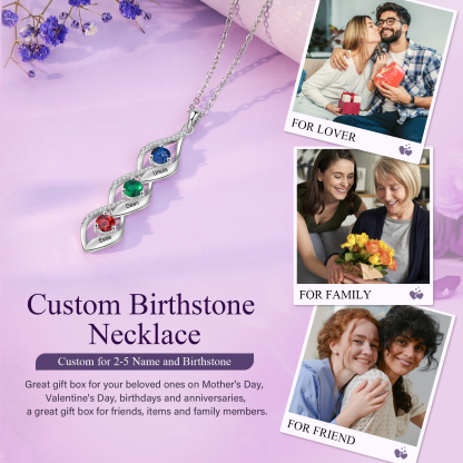 3 Names - Personalized Necklace Custom Birthstone Necklace Engraved with Name A special Gift For Mom/Grandma