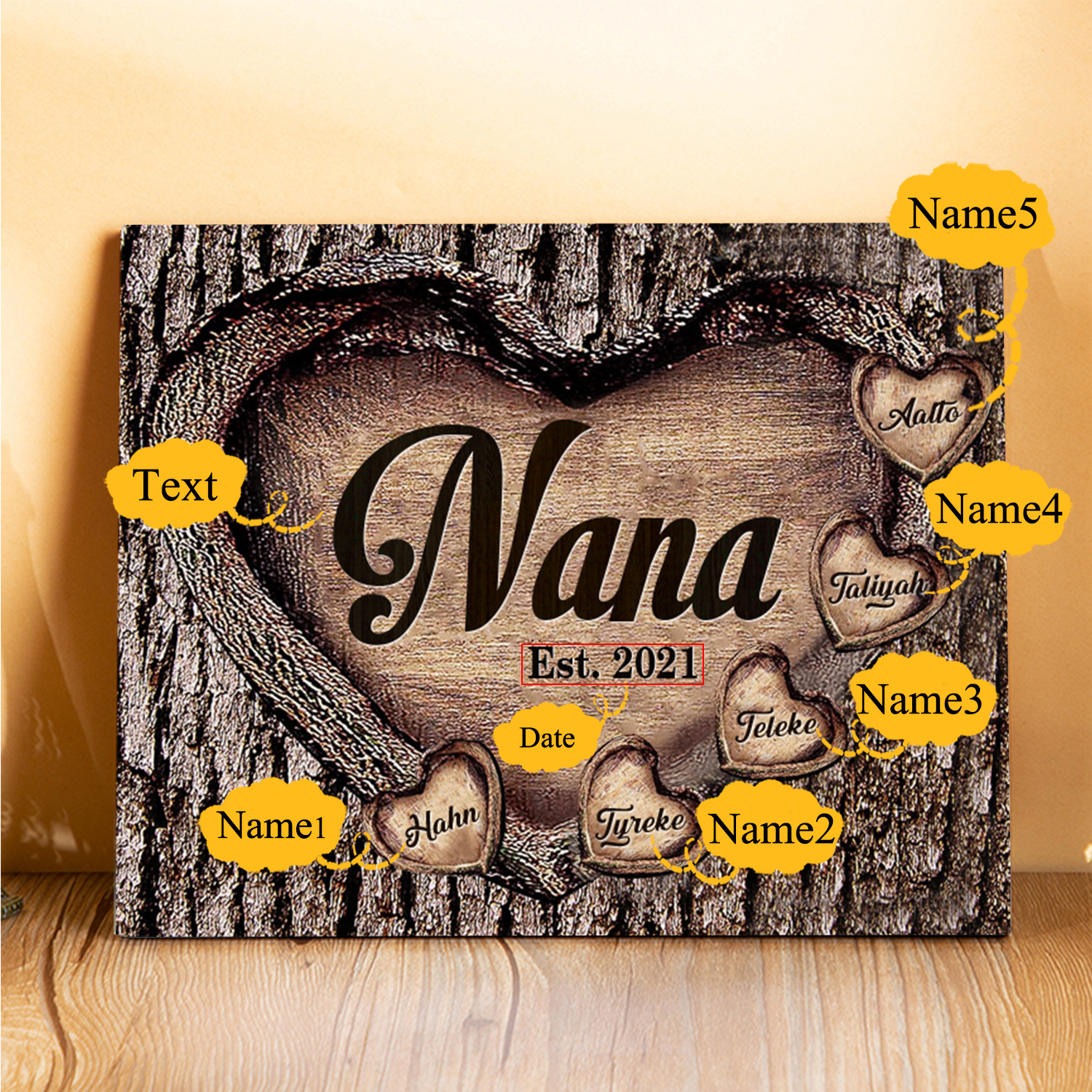 5 Names-Personalized Nana Wooden Ornament Custom Text And Date Home Decoration for Family