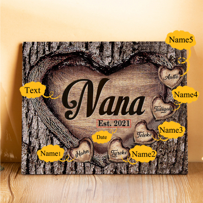 5 Names-Personalized Nana Wooden Ornament Custom Text And Date Home Decoration for Family