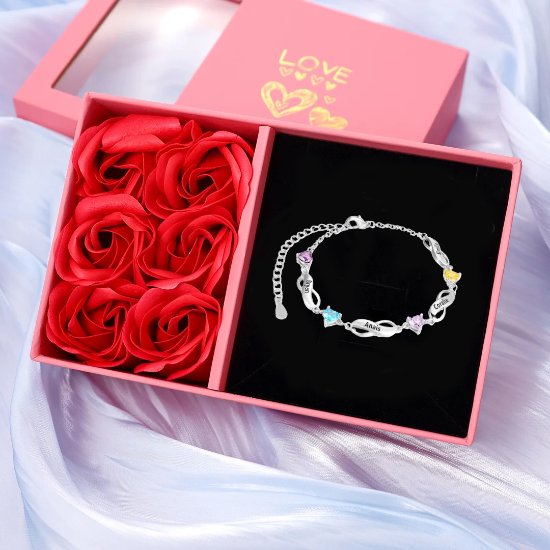 Personalized Infinity Bracelet With 1 Birthstone Engraved Names Bracelet Gift For Women