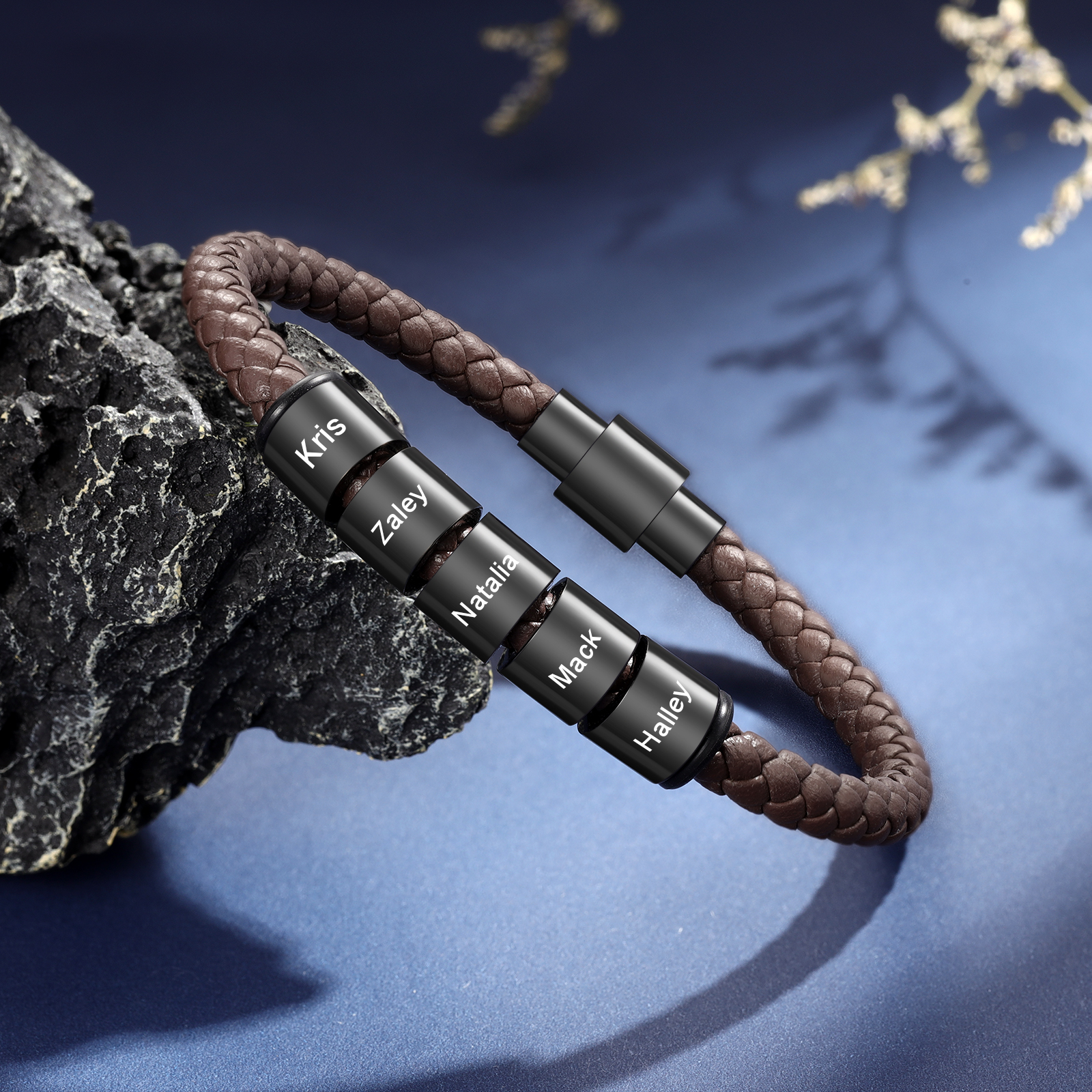 Personalized Men's Bead Bracelet with Custom 5 Names Personalized Gift for Him | Jessmade 