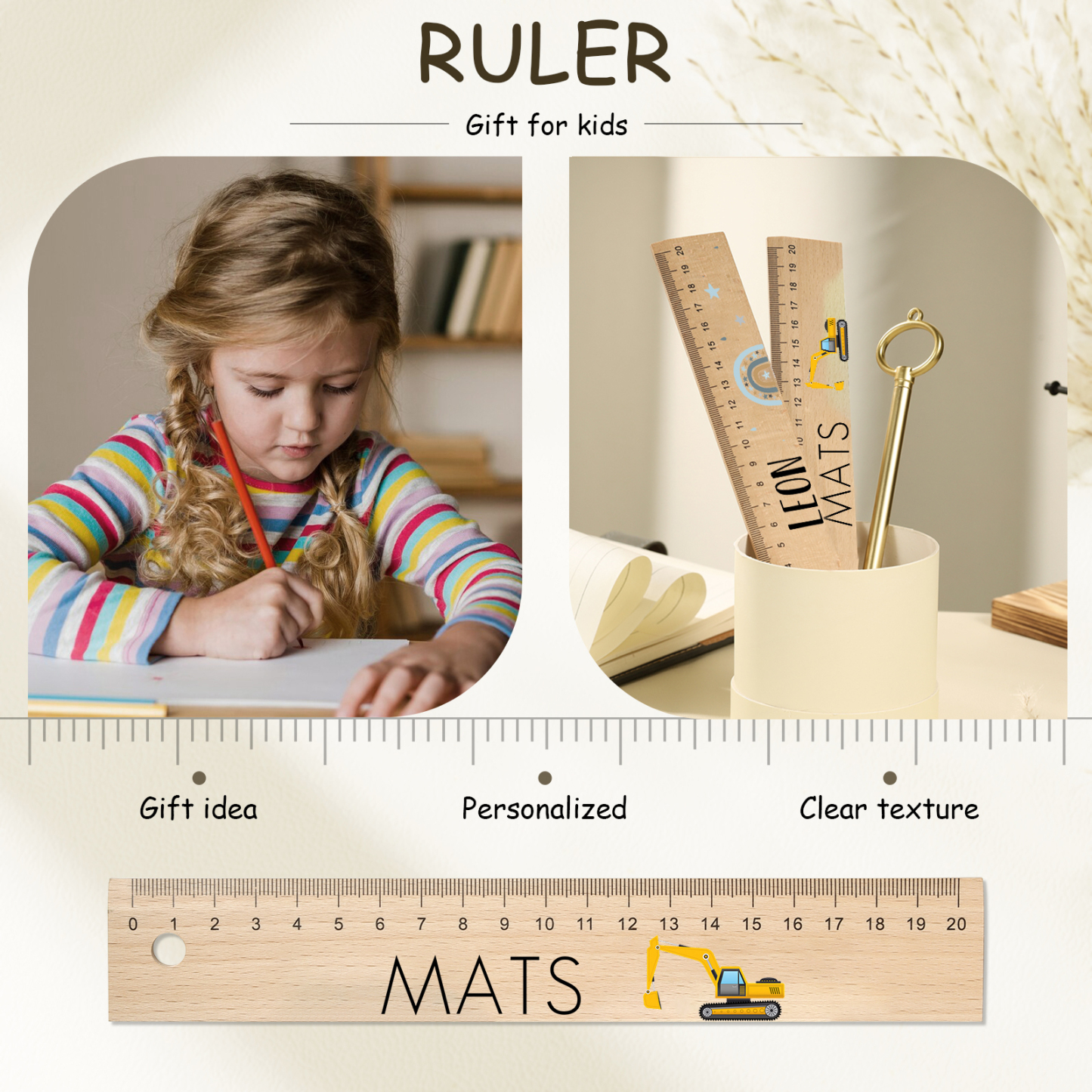 Custom 1 Name Ruler Wooden Ruler Back To School Gift for Boys Girls