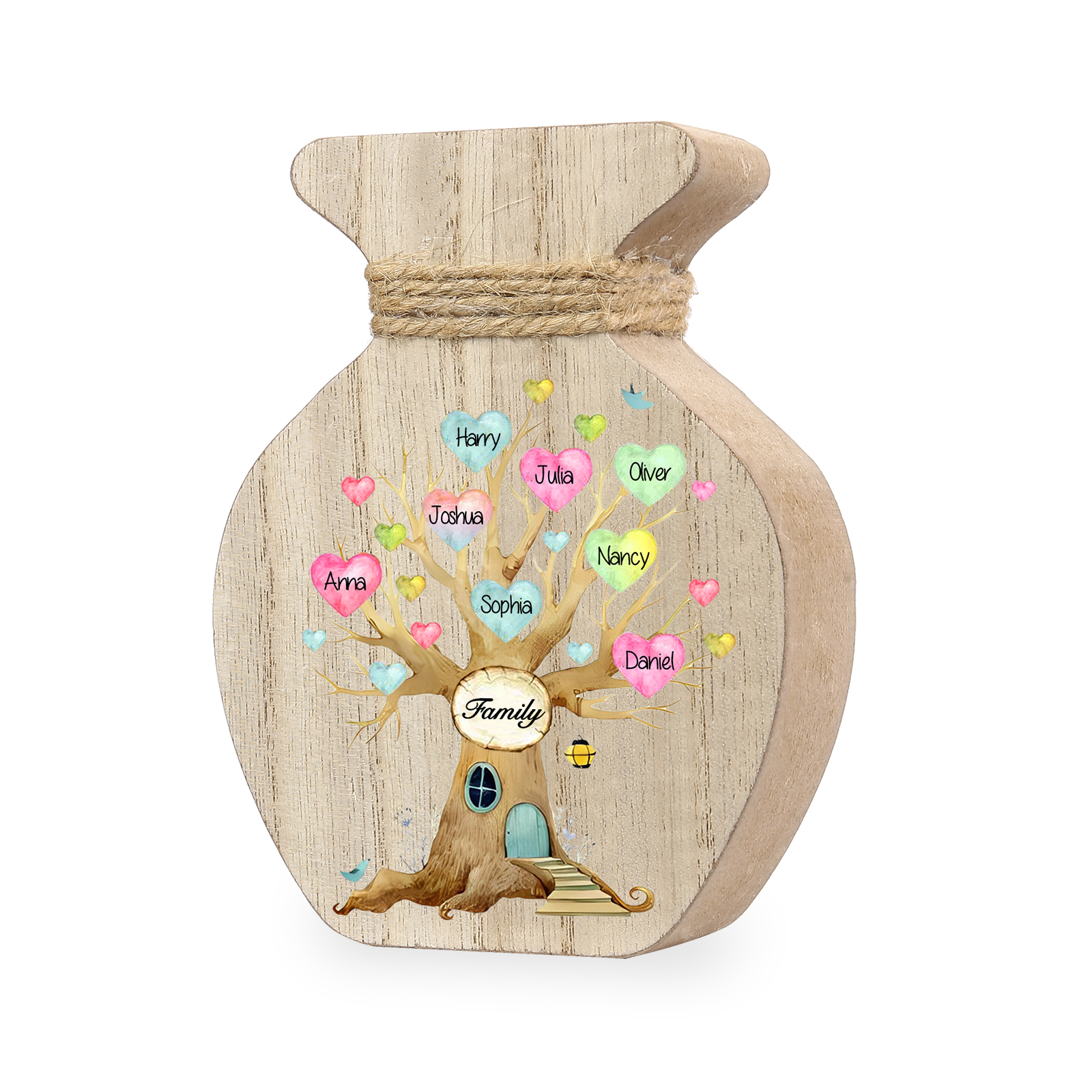8 Names - Personalized Custom Text and Name Wooden Ornament Vase as A Gift for Family