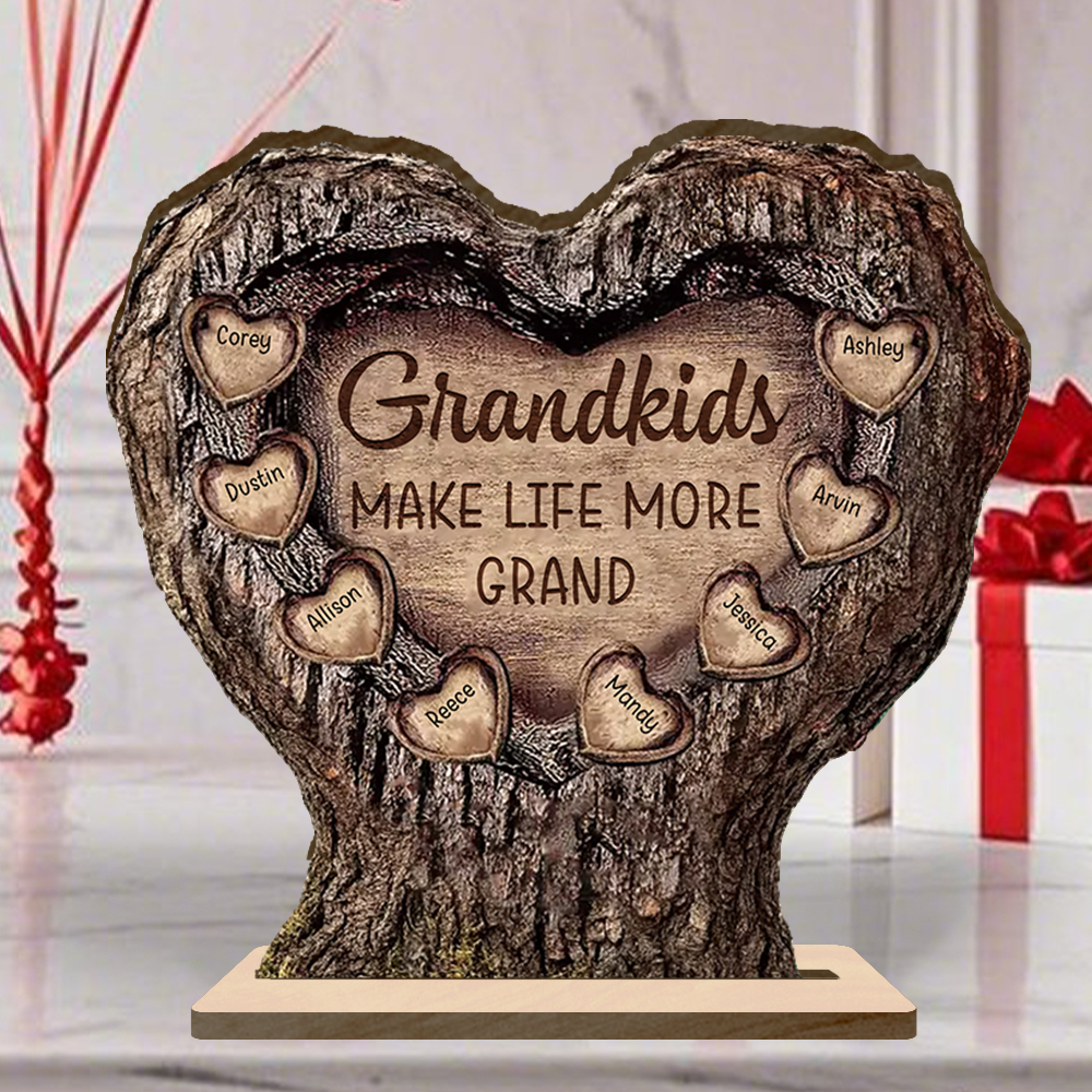 Personalized wooden tree trunk heart plaque for Grandpa and Grandma