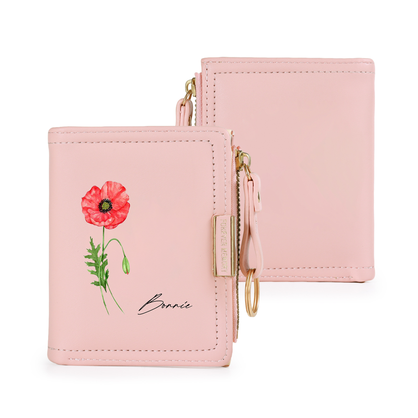Personalized Women’s Leather Wallet with Name and Birth Flower Design – Birthday and Mother’s Day Gift for Sister, Mom, Daughter, Grandma | Jessemade