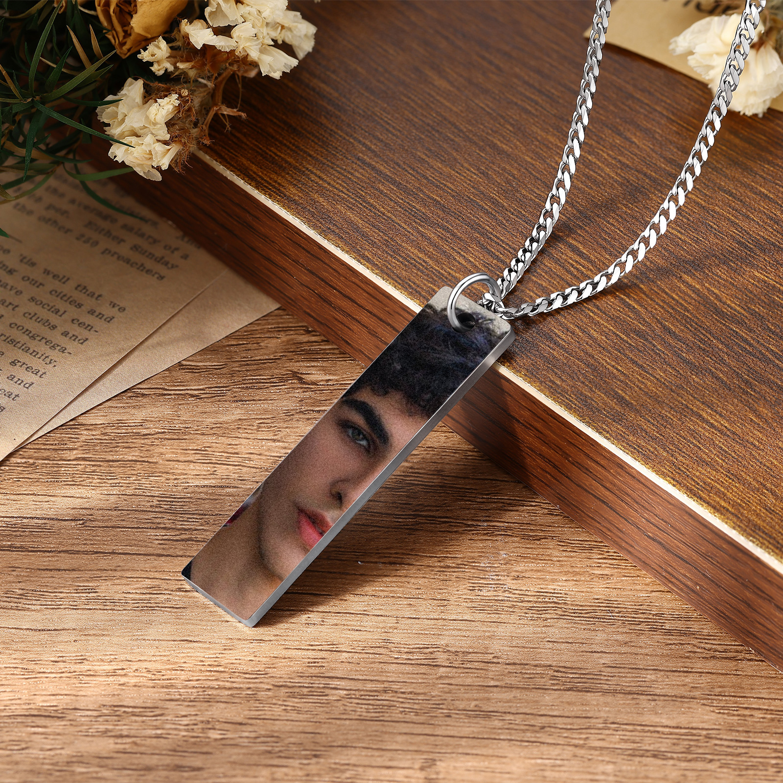 Personalized Photo Keychain Necklace Custom with Eyes Lips or Half Face Picture and Custom Text
