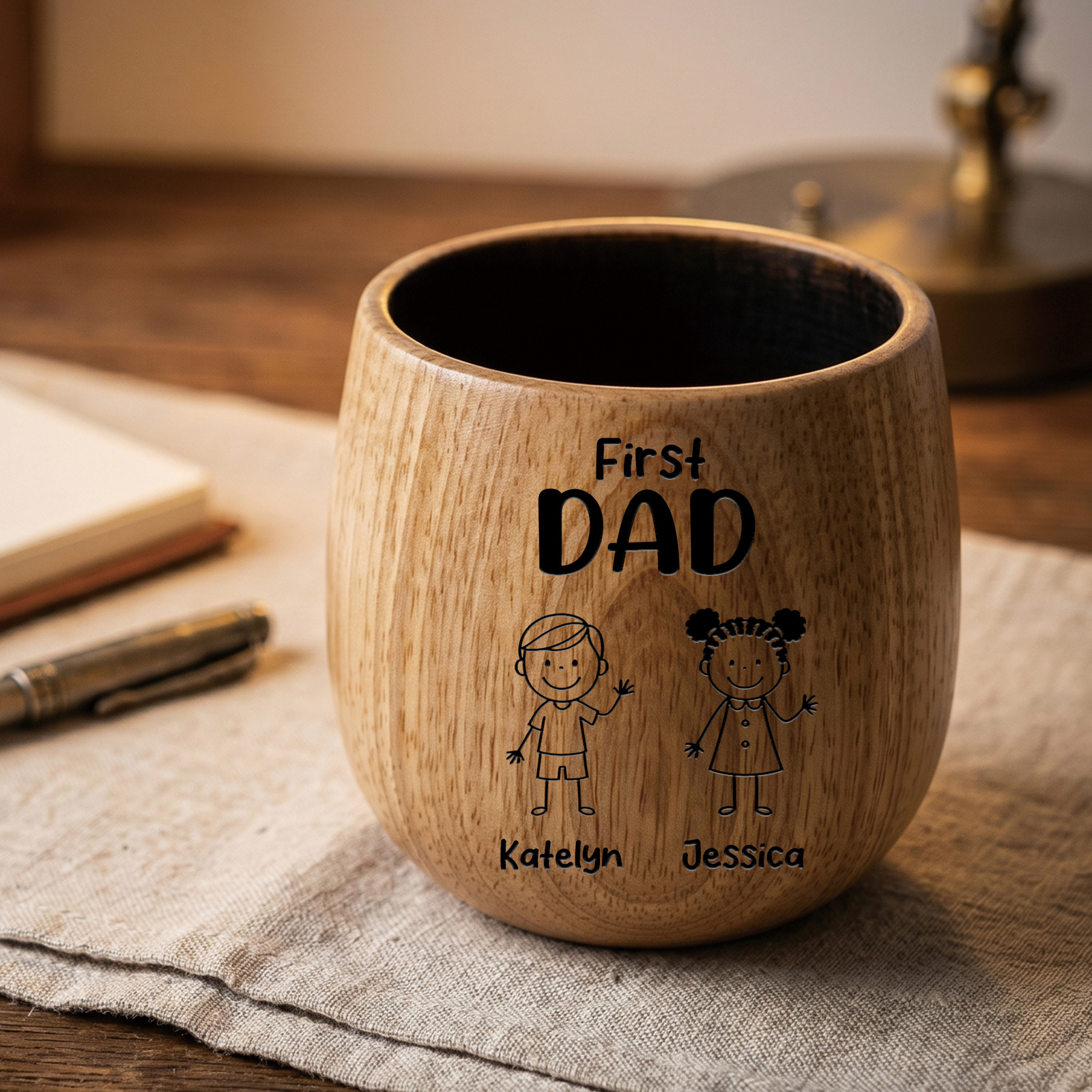 Personalized Wooden Whisky Cup for Dad or Grandpa Custom with 2-16 Children and Names