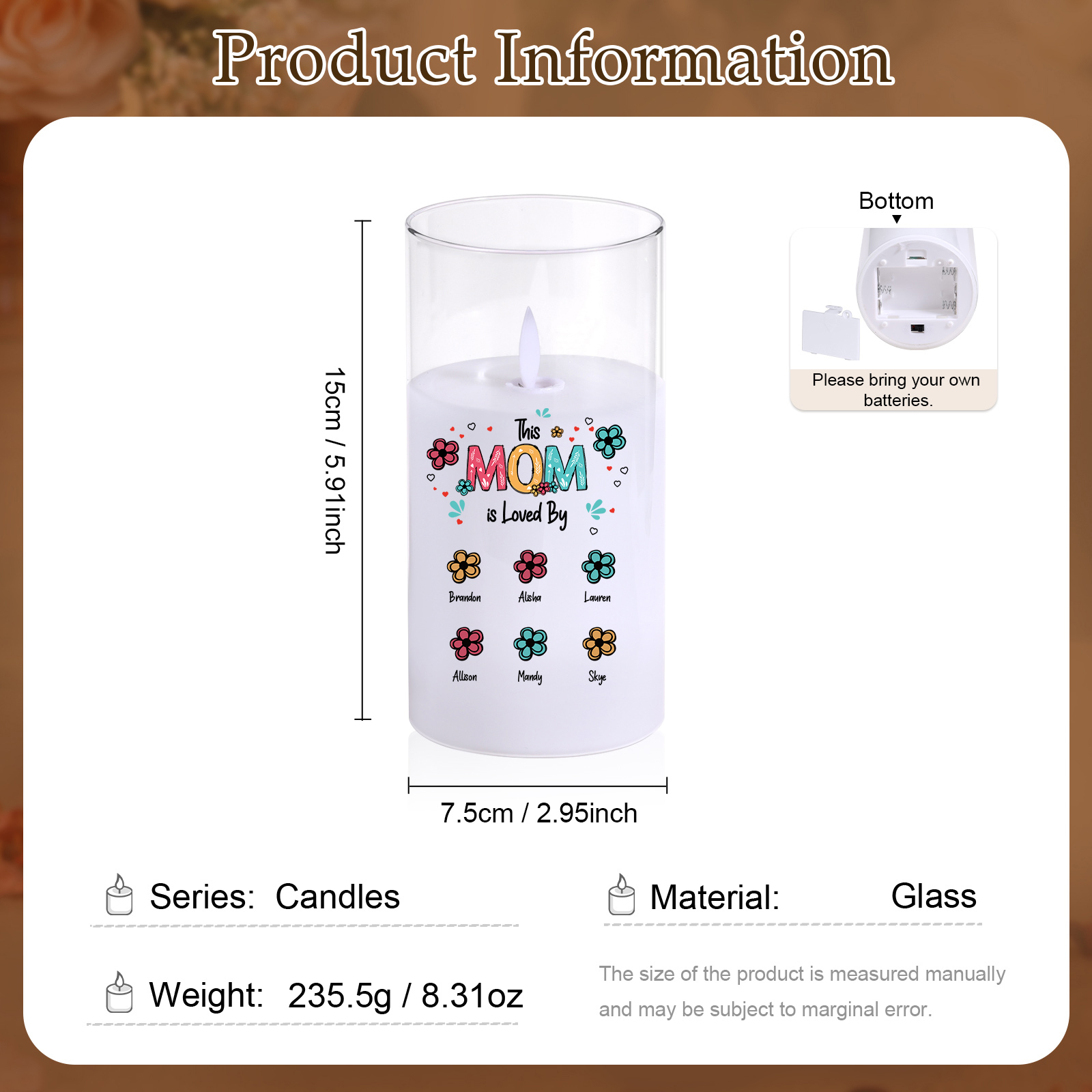 Personalized LED Glass Candle - This Mom Is Loved By