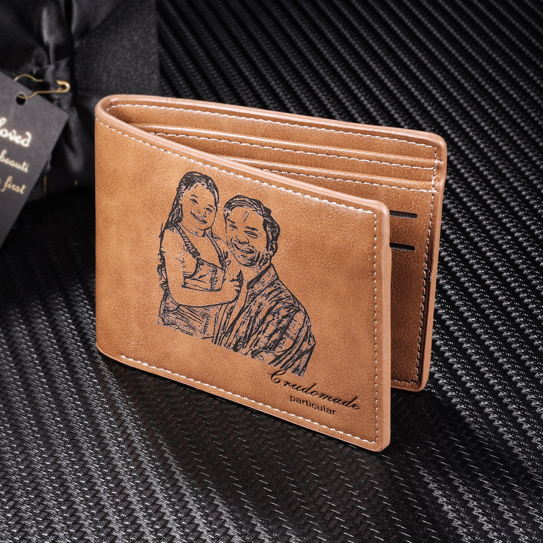 Personalized Leather Wallet Engraved Photo Short Purse Gifts For Men