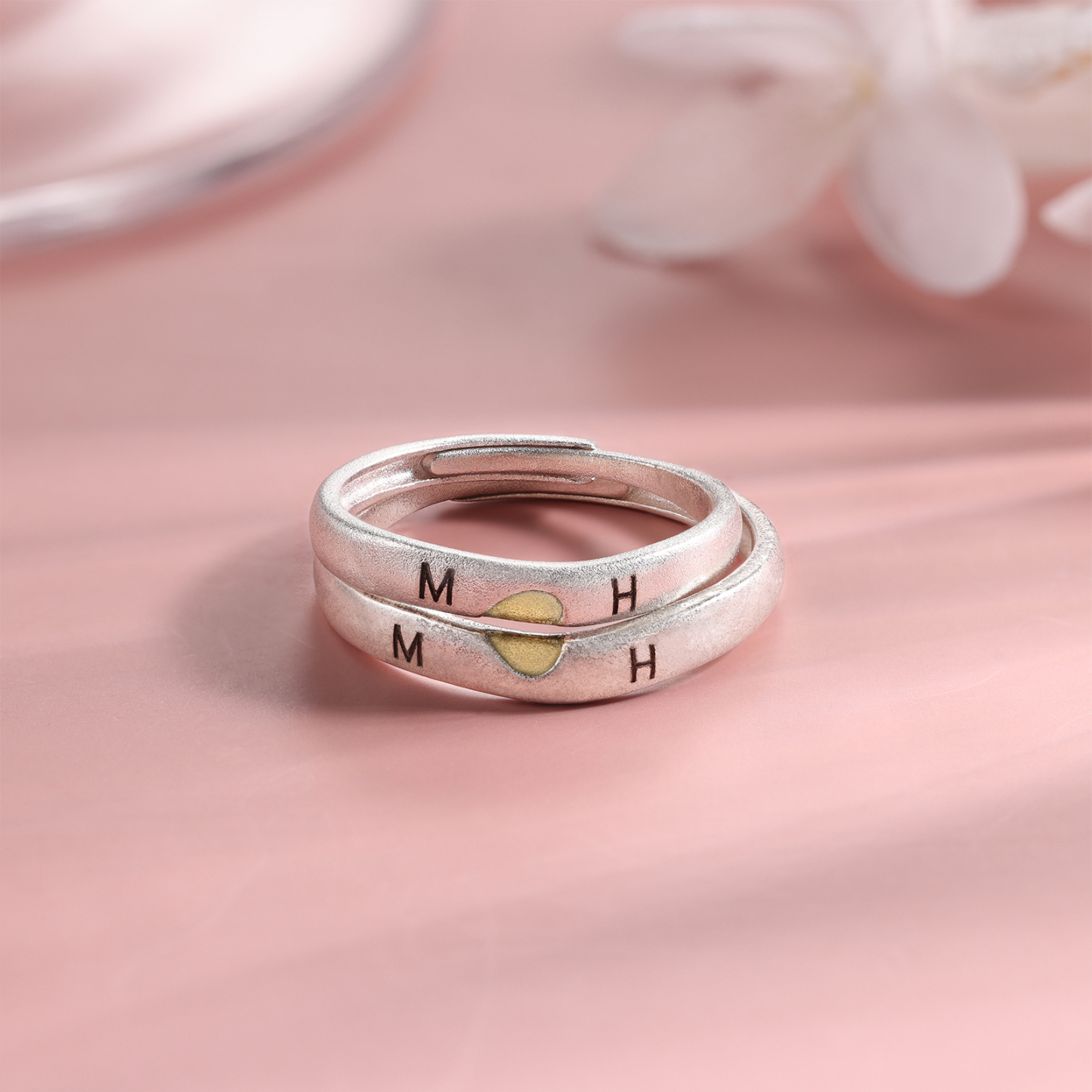 Personalized Letter Couple Adjustable Rings Custom Date Gift for Couple