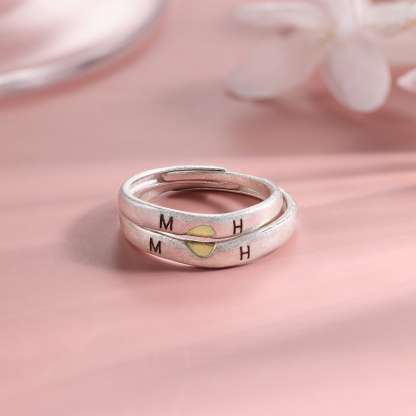 Personalized Letter Couple Adjustable Rings Custom Date Gift for Couple
