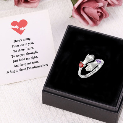 Hugging Hands Birthstone Ring – Customizable, Meaningful Birthday Gift for Grandma, Mom, or Daughter
