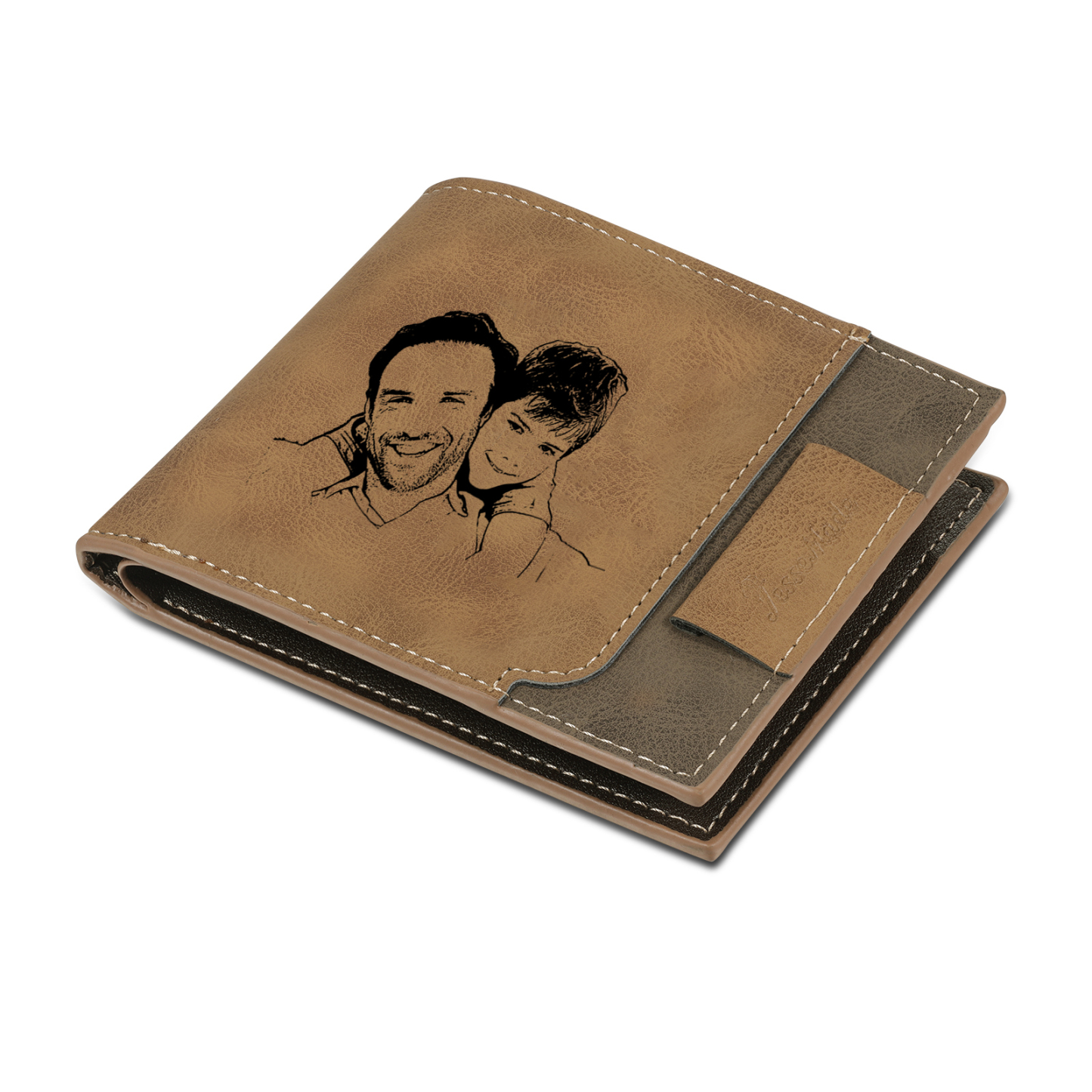 2 Names - Personalized Photo Custom Leather Men's Wallet as a Father's Day Gift for Dad
