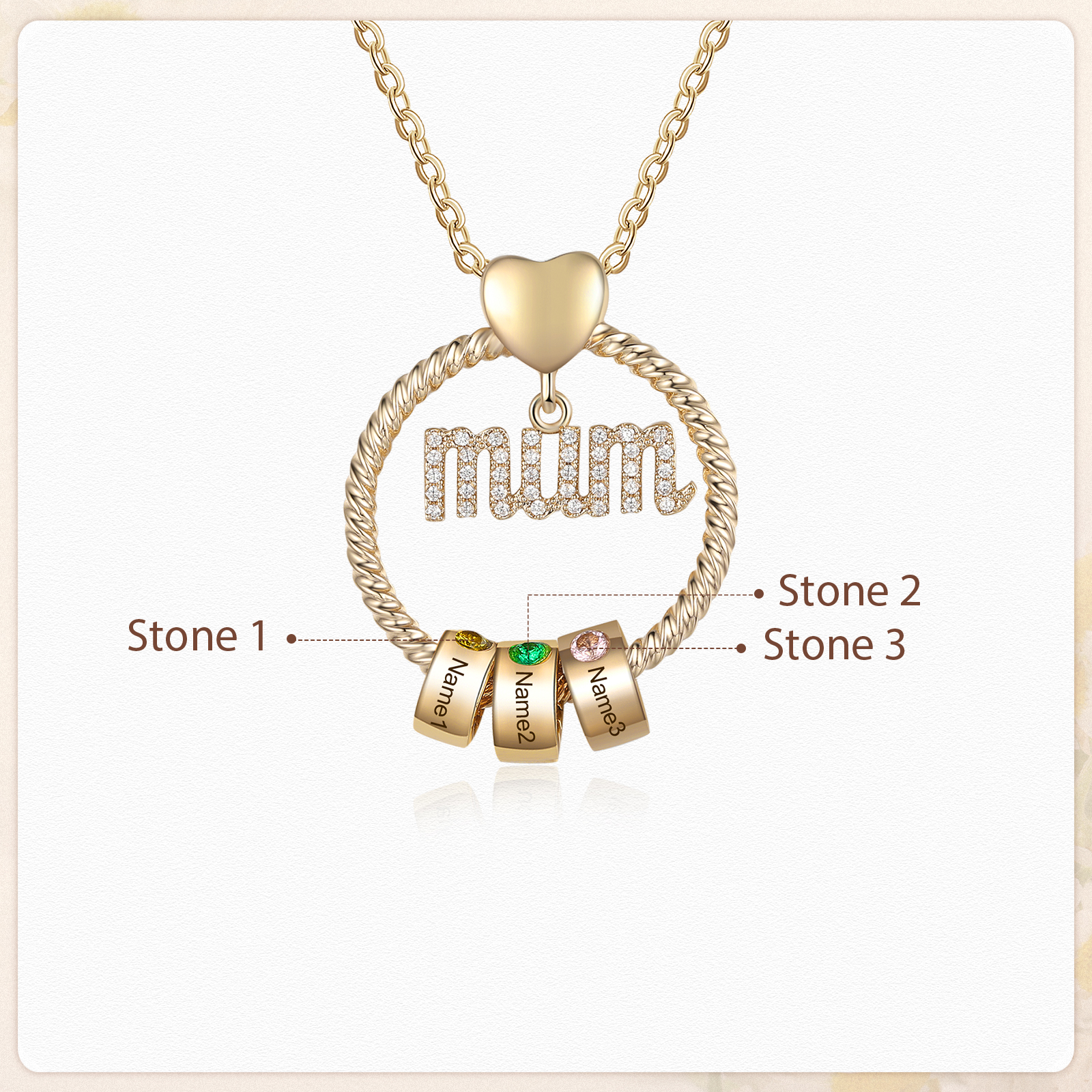 3 Names-Personalized Mom Necklace Set With  Premium Custom Necklace With 3 Birthstones Engraved Names Gift For Mother